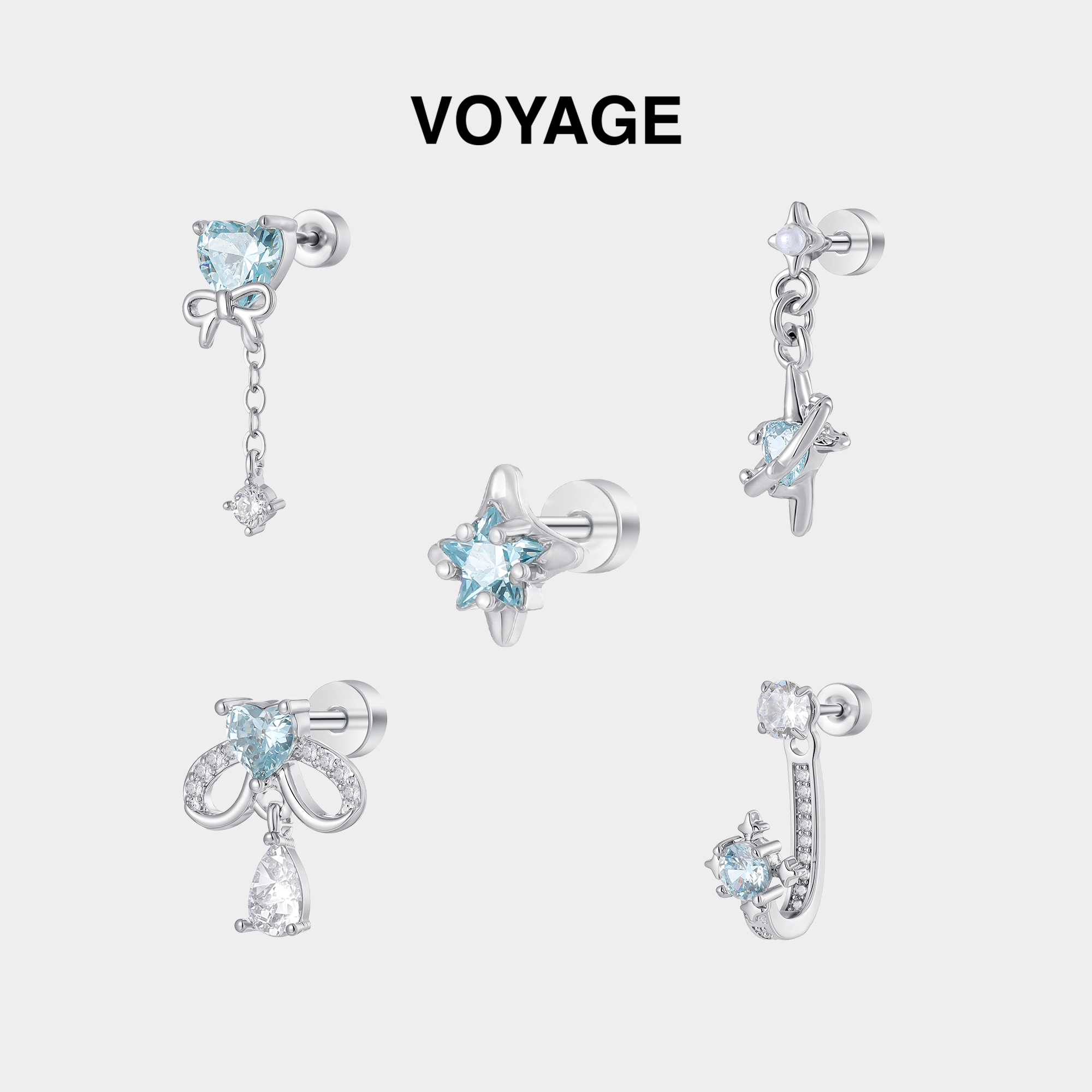 碎冰蓝钛合金耳钉女耳骨钉耳环男