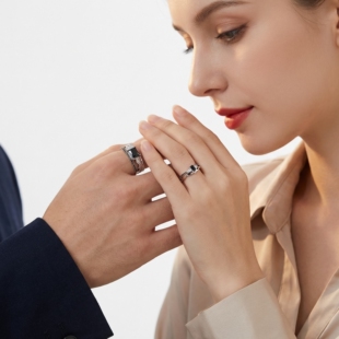 开口可调节山盟海誓情侣对戒女款戒指男食指戒情人节礼物指环配饰