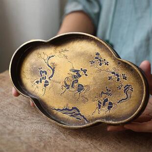 宋式美学壶承复古黄铜茶承茶具收纳盘日式仿古壶垫宋式做旧茶盘茶