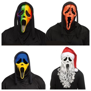 2025新款 万圣节恐怖搞怪尖叫鬼脸面具吓人乳胶头套舞会道具