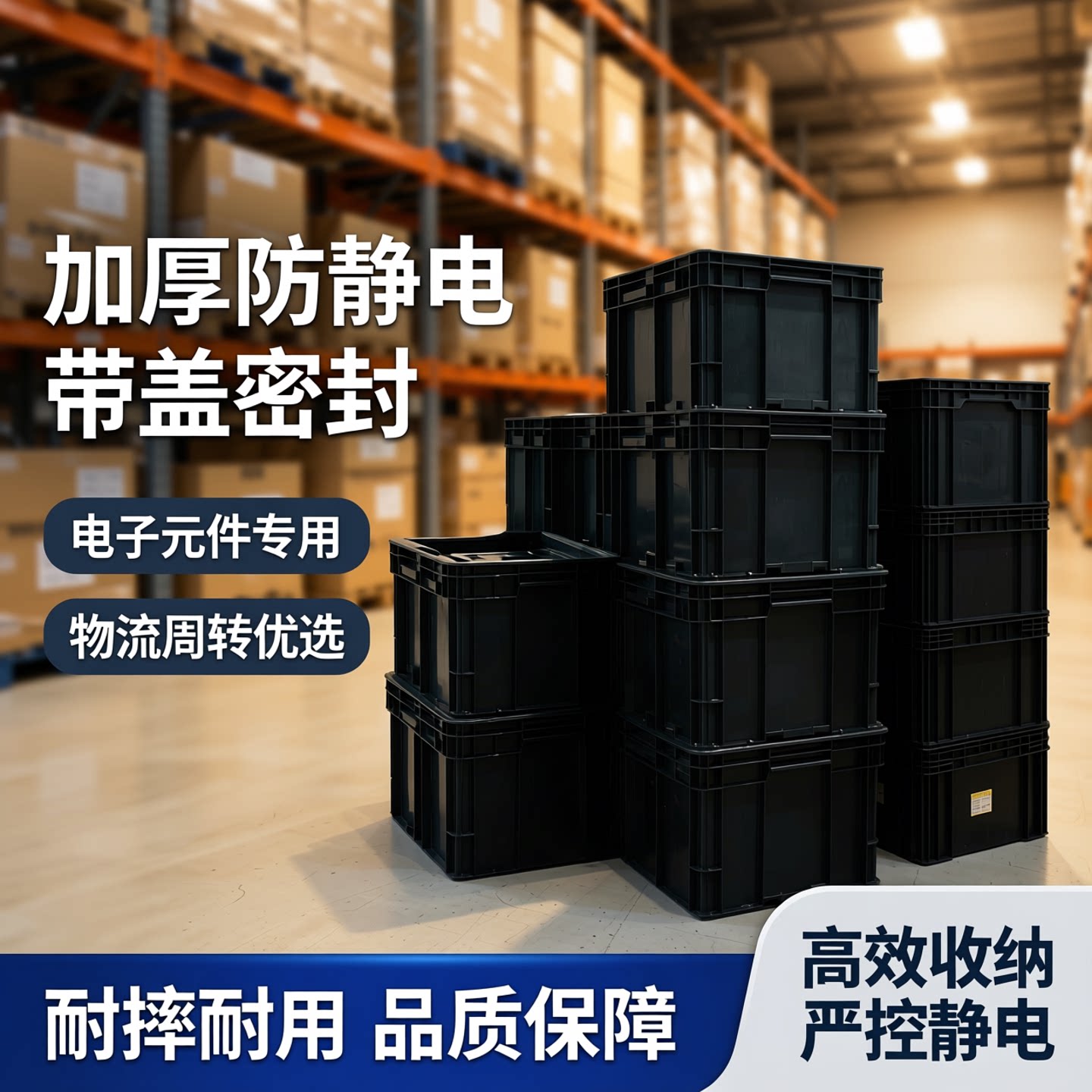 防静电周转箱黑色长方形塑料箱