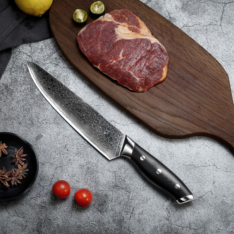 四夕郎AUS-10大马士革钢纹厨师刀