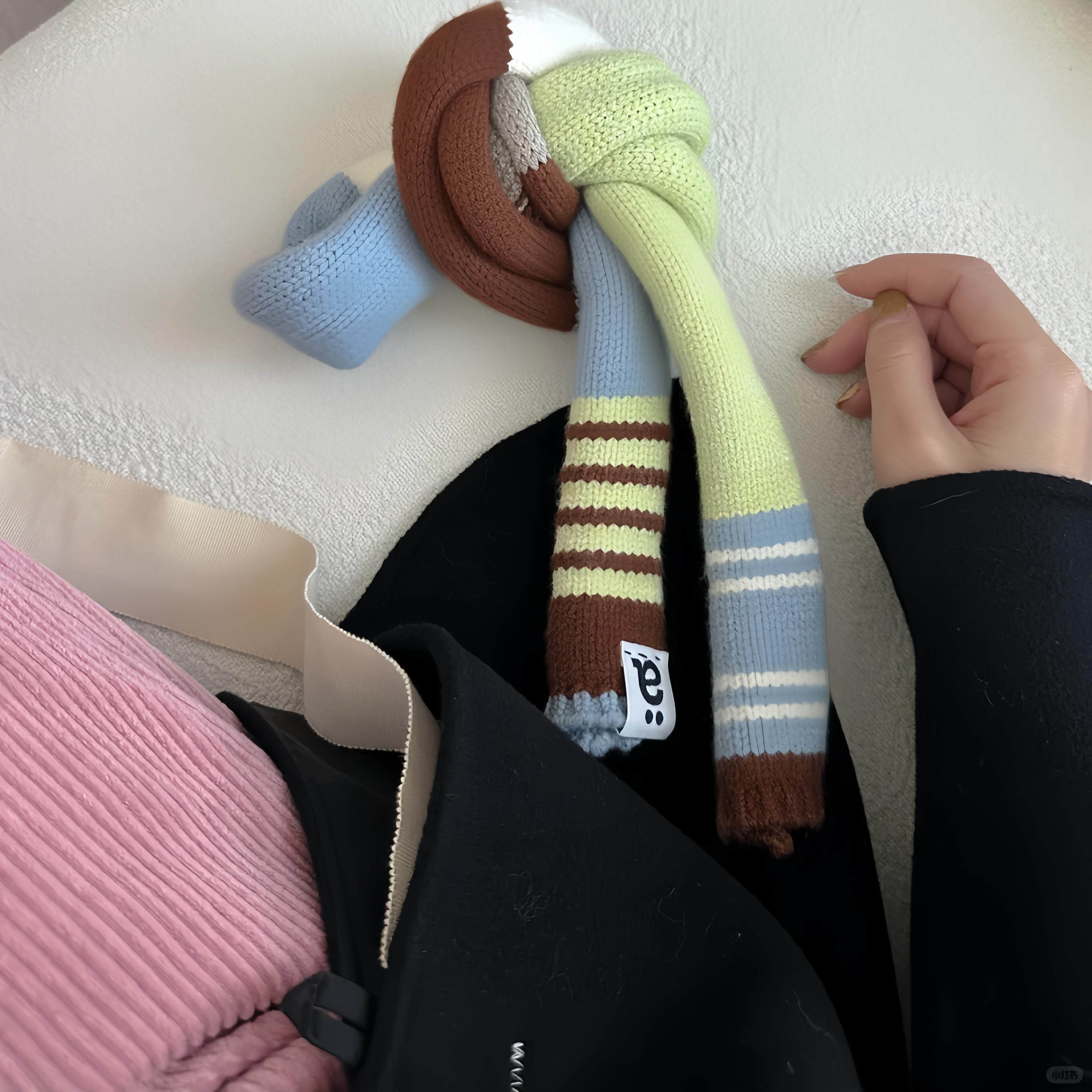 送女朋友礼物冬日卷卷羊毛围巾秋冬韩版针织毛线装饰拼接撞色条纹