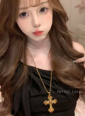 暗黑系木质十字架吊坠项链