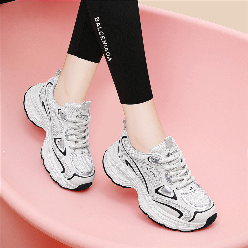 显瘦老爹鞋女款2025新款夏季薄款网面透气厚底网鞋时尚休闲 运动