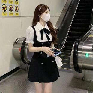 富家千金假两件连衣裙女夏季2024新款学院风公主裙收腰甜美裙子