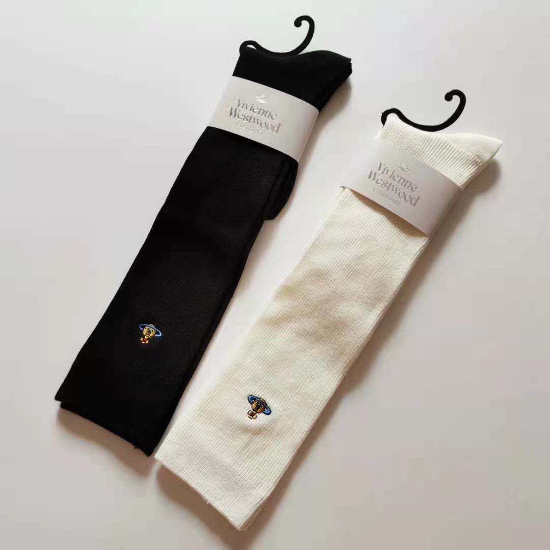 日本西太后袜子女土星刺绣全棉双针袜及膝袜过膝袜校园风长筒袜