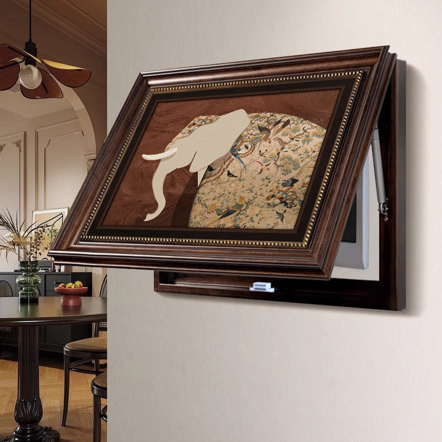 中古风大象电表箱装饰画高级感遮挡配电箱美式覆古壁画电源开关画