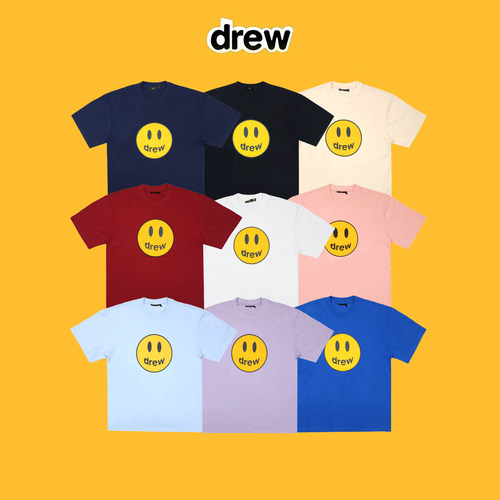 现货drew比伯同款笑脸印花短袖纯棉休闲潮牌宽松短t恤情侣男女潮