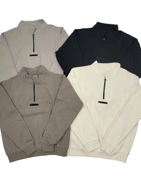 现货美潮FOG复线ESSENTIALS后背字母半拉链立领卫衣高街宽松男女