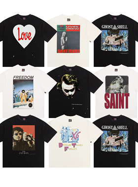 现货Saint Michael美式复古圆领短袖vintage高街宽松短t男女潮