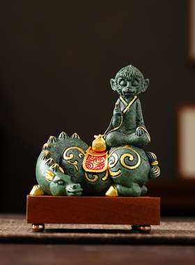 国潮中式禅意马上封猴摆件