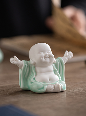 陶瓷可爱小弥勒笑佛禅意茶宠摆件