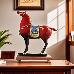 陶瓷马摆件将军马红色客厅酒柜办公室家居装饰品唐马工艺高档礼品