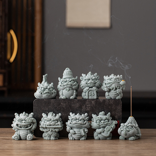 国潮风青砂石萌龙九子摆件狻猊狴犴创意办公室桌面小摆件鱼缸造景