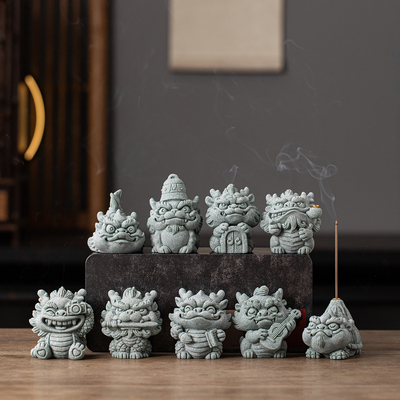 国潮风青砂石萌龙九子摆件