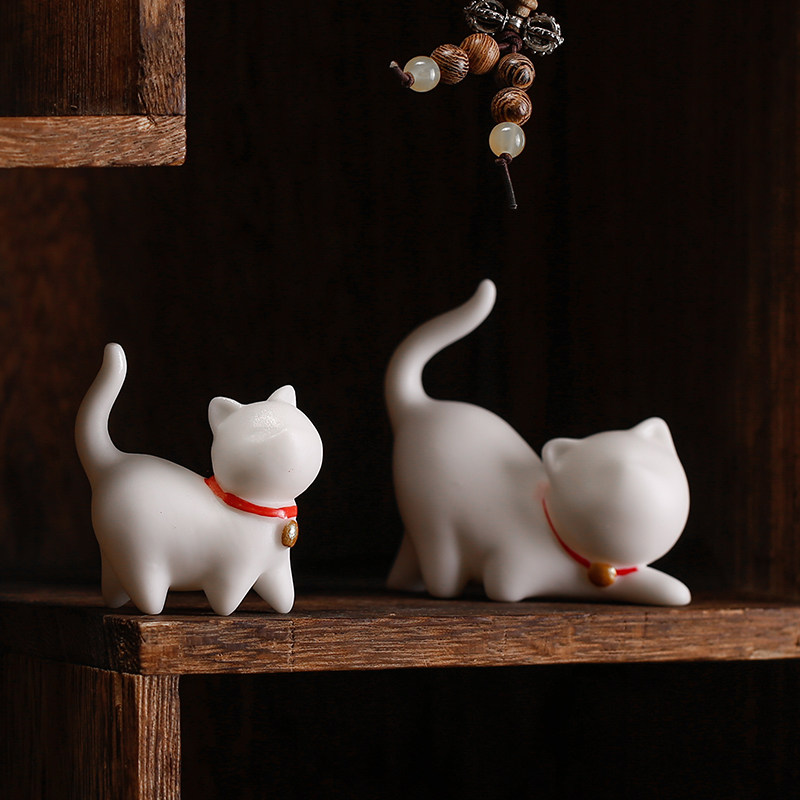 创意陶瓷迷你可爱招财小萌猫摆件禅意家居中式鱼缸流水盆景装饰品,家居饰品,装饰摆件,淘宝优惠券,粉丝福利购,淘宝优惠卷