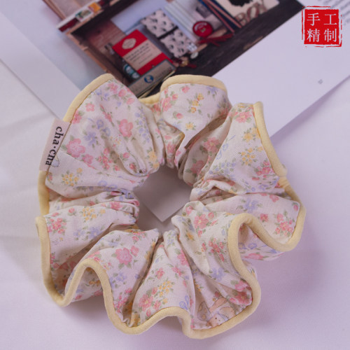 手工制作奶黄包边温柔碎花大肠发圈新款日常小众晕染头绳气质百搭