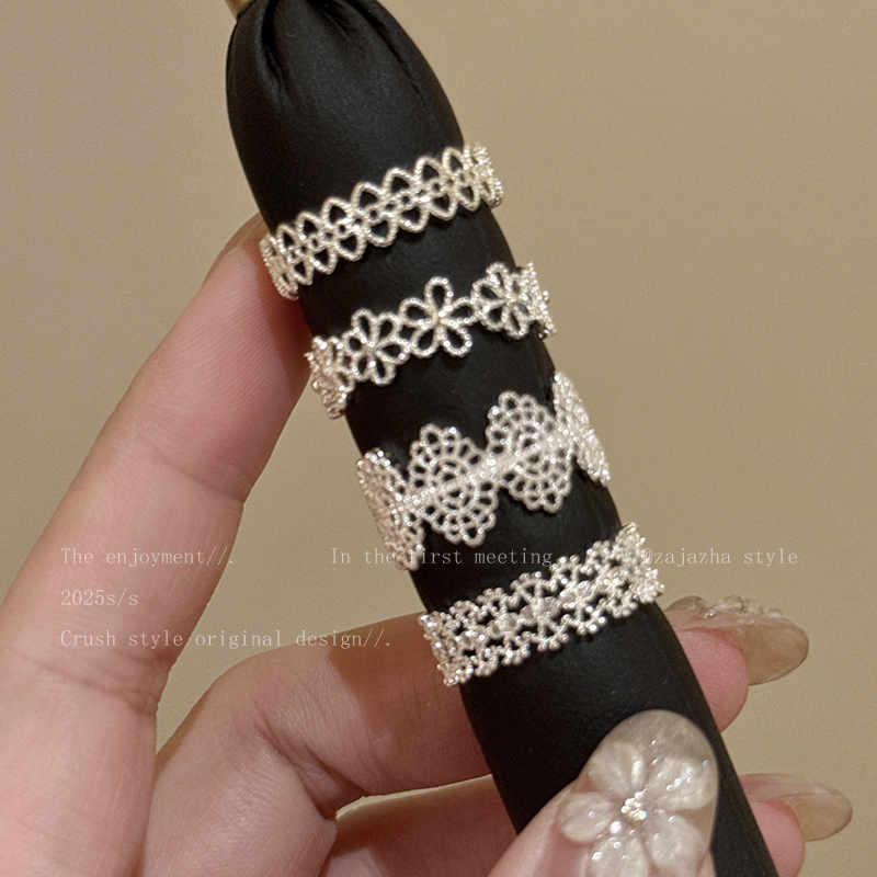 宫廷风蕾丝花边锆石戒指女小众