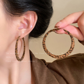 复古豹纹圆圈大耳圈女2026巨好看新款 爆款 高级感耳环夸张气质耳饰