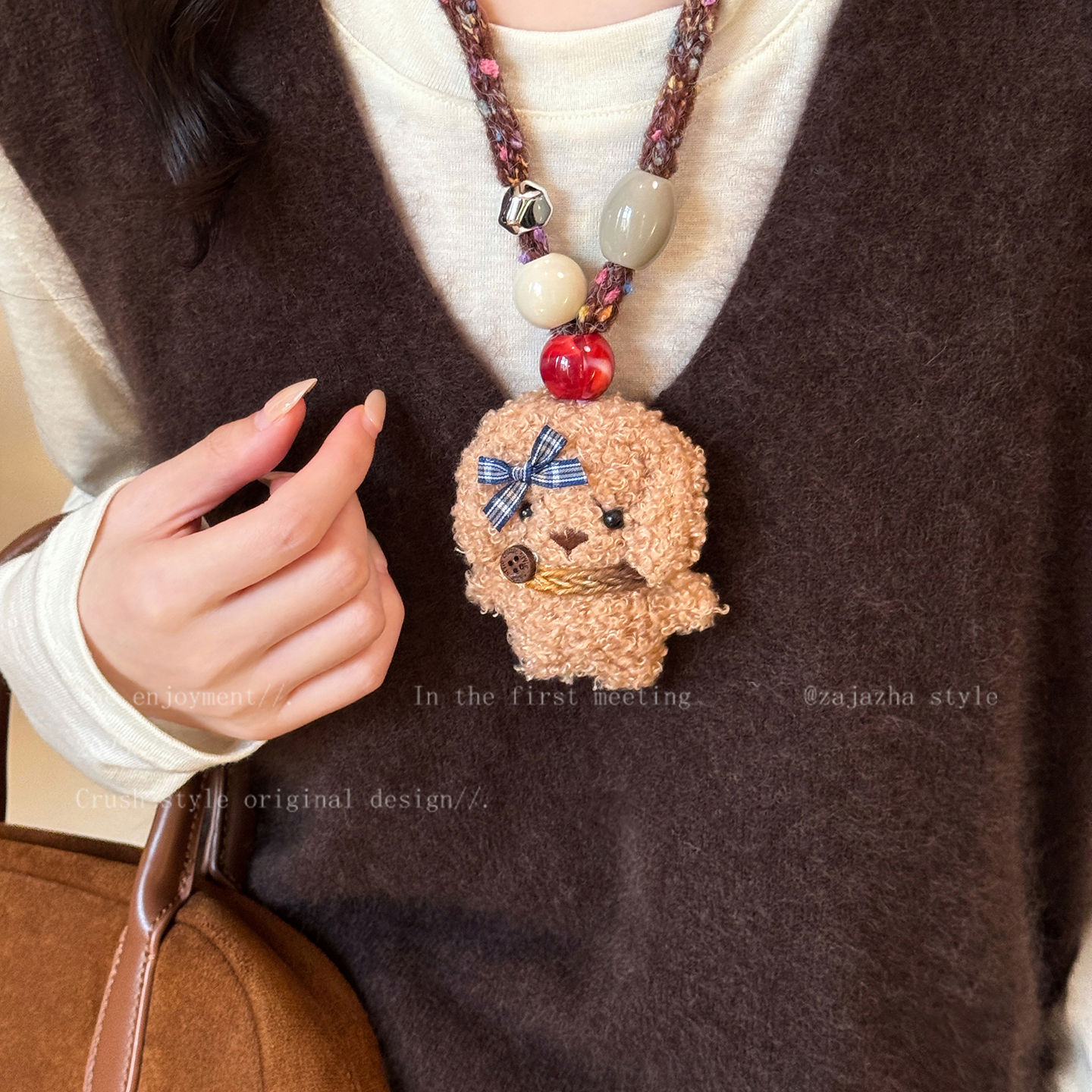 可爱卡通毛绒小熊项链女长款