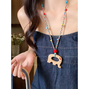 彩色多巴胺卡通蝴蝶结小象长款项链女海边度假风可爱童趣装饰配饰