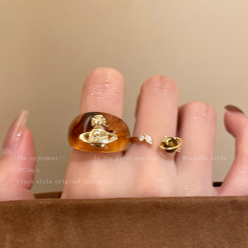 虎眼石西太后土星戒指女冬