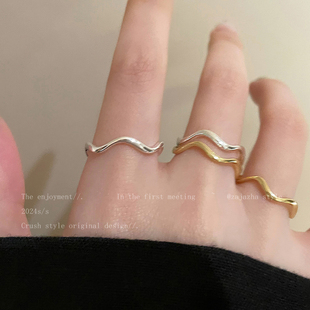 波浪金属开口戒指女2026新款韩系冷淡风食指戒小众设计高级感指环