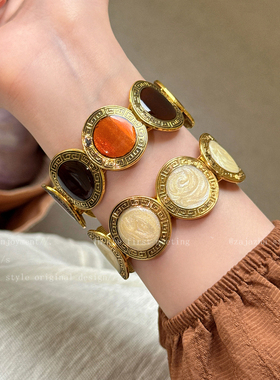 中古滴釉几何弹力宽手镯女