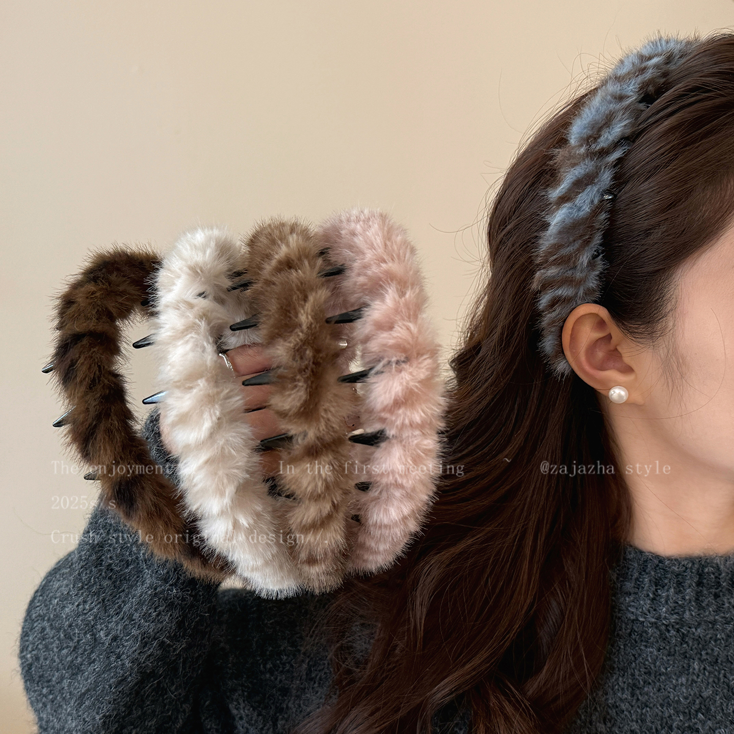 时髦豹纹毛绒发箍女款秋冬