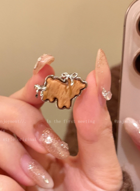 木质小羊蝴蝶结戒指女复古指环