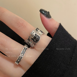 指环 创意食指戒时尚 奇思喵想 不对称涂鸦猫咪星星戒指女2025新款