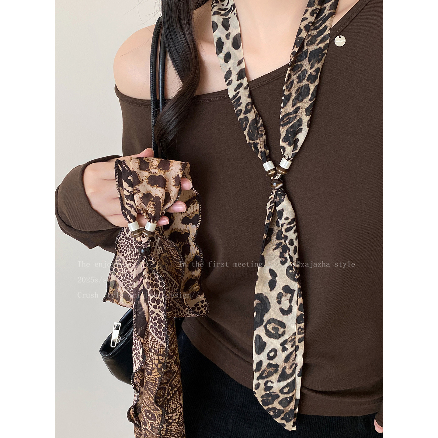 美式豹纹丝巾项链女秋冬小众