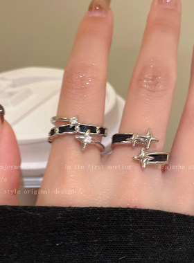 银色芒星开口戒指女复古个性