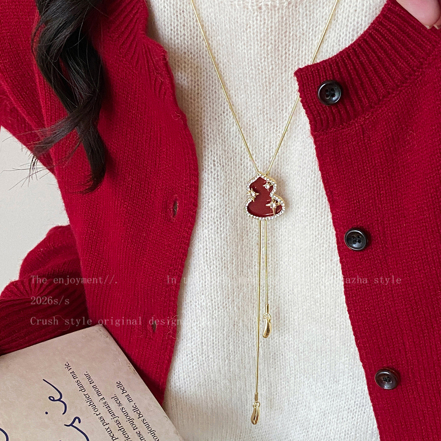 福运满满~红色葫芦抽拉项链女轻奢高级感气质大气毛衣链复古配饰