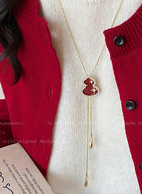新年红色红葫芦抽拉项链女
