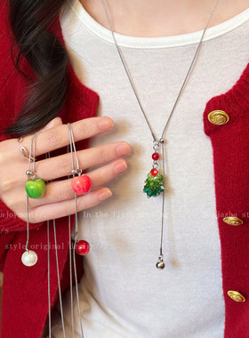 圣诞树苹果吊坠项链女款小众设计