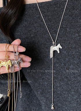 马上发财~金色流苏小马项链女