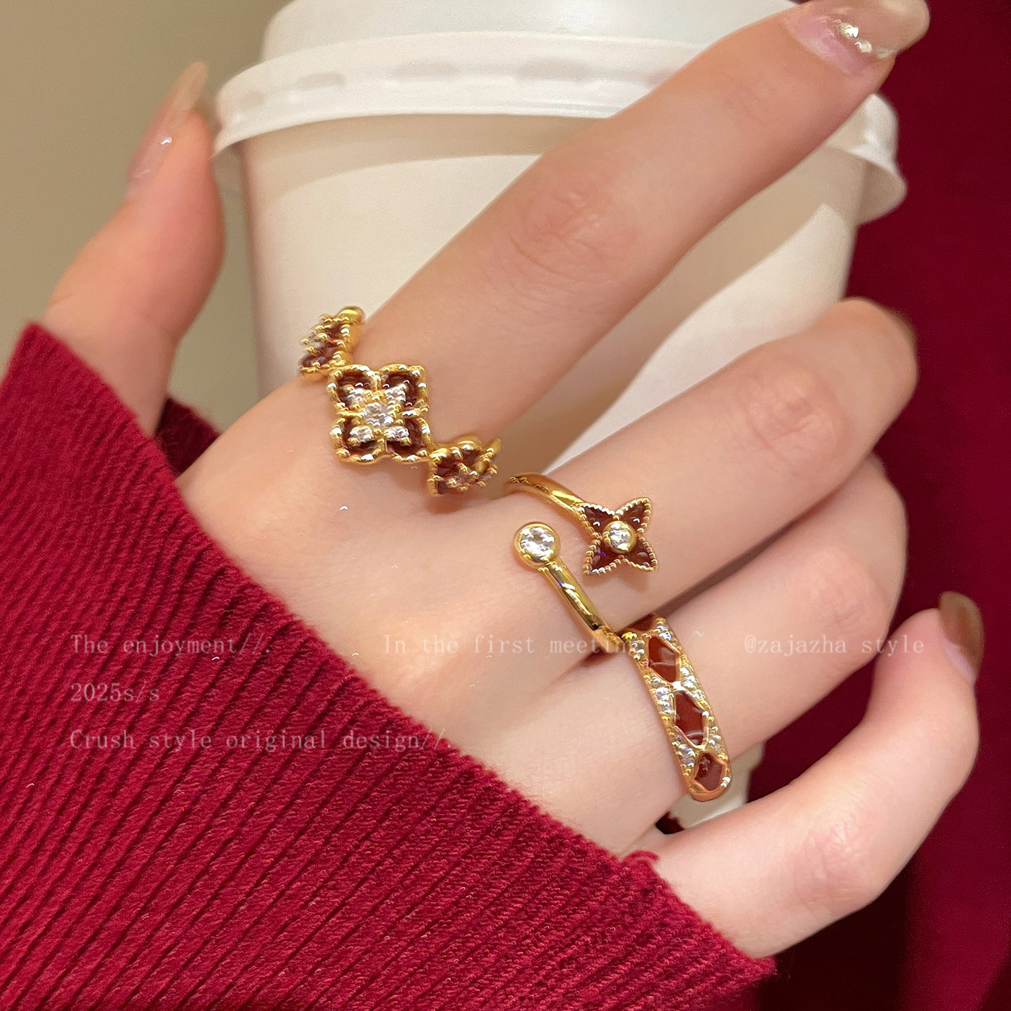 绯金墙花~法式宫廷珐琅开口戒指女复古小众指环轻奢高级感食指戒,饰品/流行首饰/时尚饰品新,戒指/指环,淘宝优惠券,粉丝福利购,淘宝优惠卷