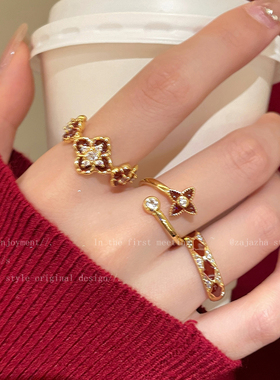 法式宫廷珐琅开口戒指女