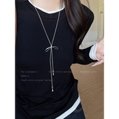 韩系蝴蝶结抽拉项链女高级感长款 百搭秋冬毛衣链时尚 简约挂脖配饰