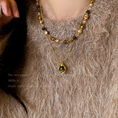 美拉德虎眼石串珠秋冬叠戴项链女款 高级感轻奢小众毛衣链复古配饰