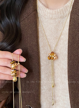 虎眼石星星珍珠毛衣链女