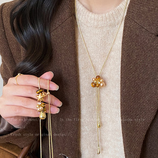 虎眼石星星珍珠毛衣链女款冬天高级感轻奢长项链小众设计复古配饰