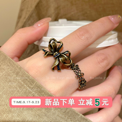 中古Vintage做旧蝴蝶结戒指女