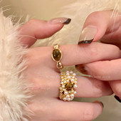 高级感贵气食指戒夸张时尚 超精致 虎眼石琥珀珍珠戒指女法式 配饰