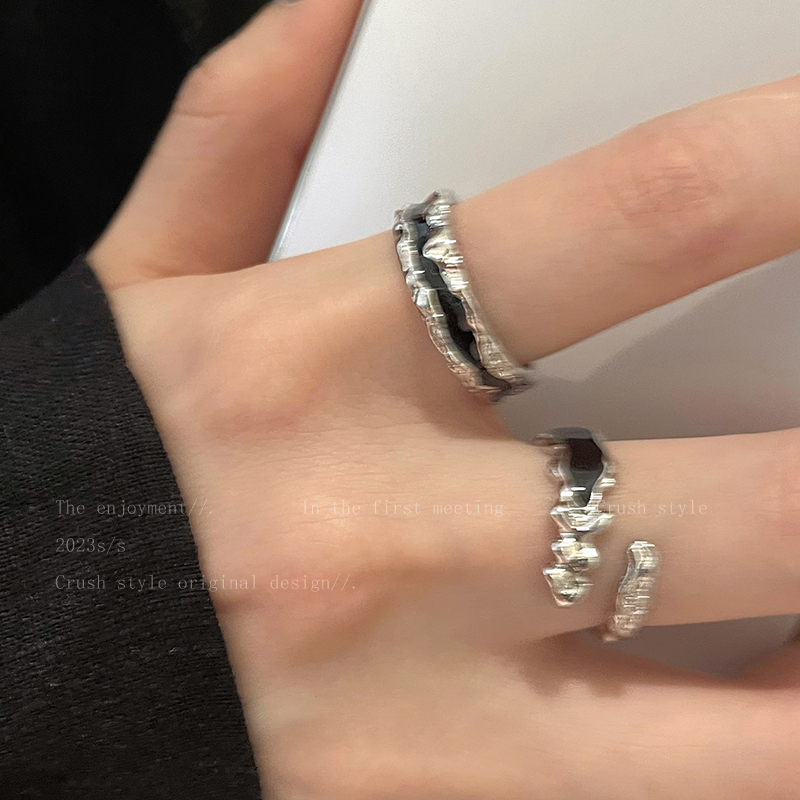 黑色滴釉金属开口戒指