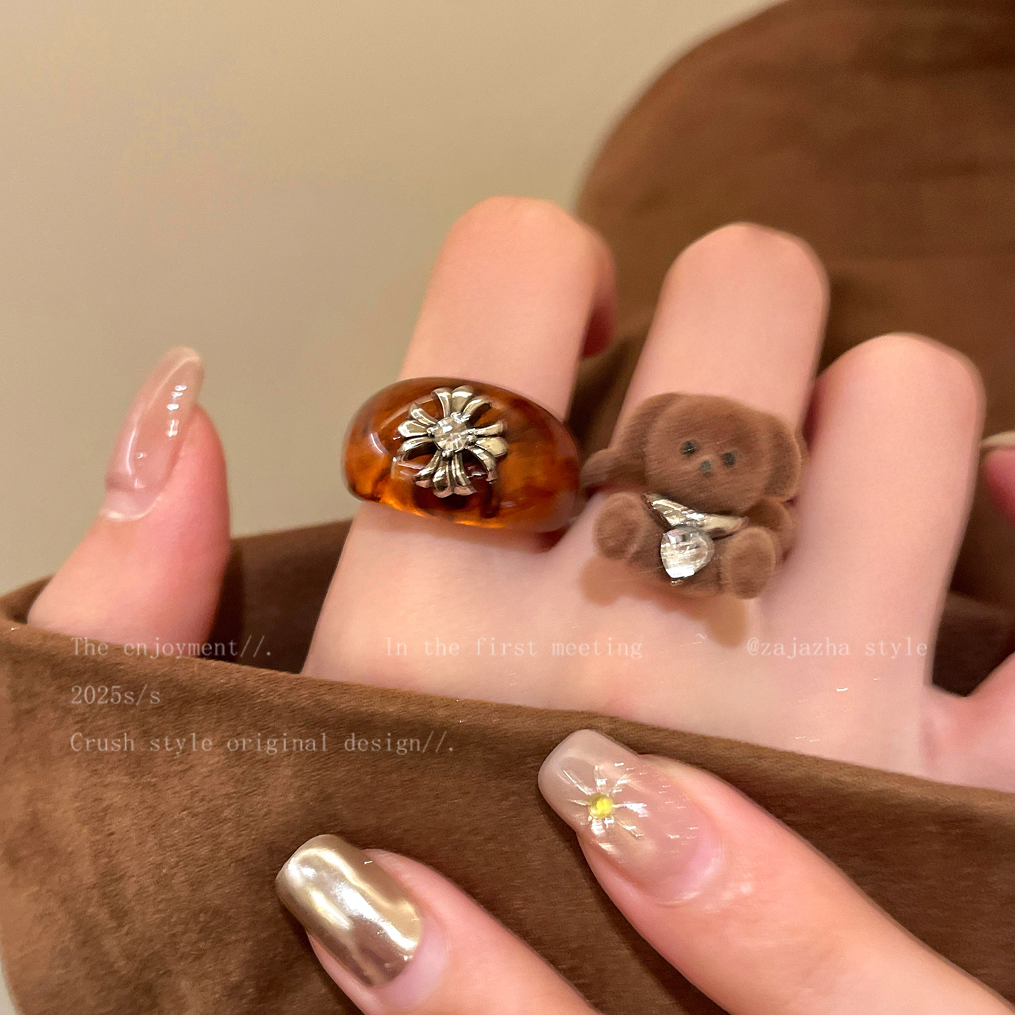 小狗锆石戒指女款美拉德复古