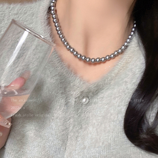 施家真多麻灰色珍珠锁骨链女轻奢高级感颈链时尚小众choker配饰潮