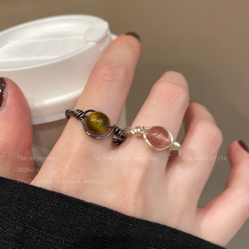 美拉德虎眼石精致开口戒指女